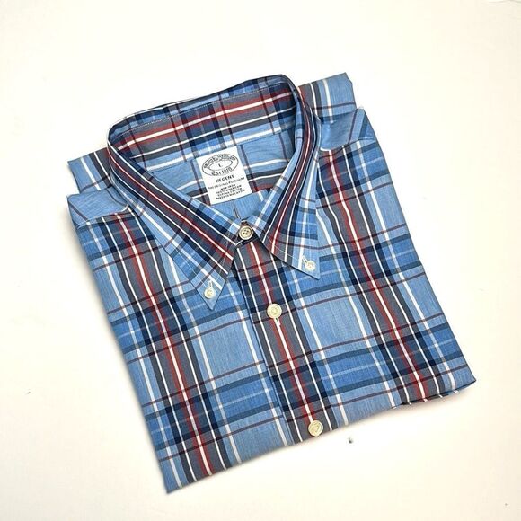 Brooks Brothers Button Down Shirt Casual Cotton Blue Plaid Regent Fit size L - Picture 2 of 11